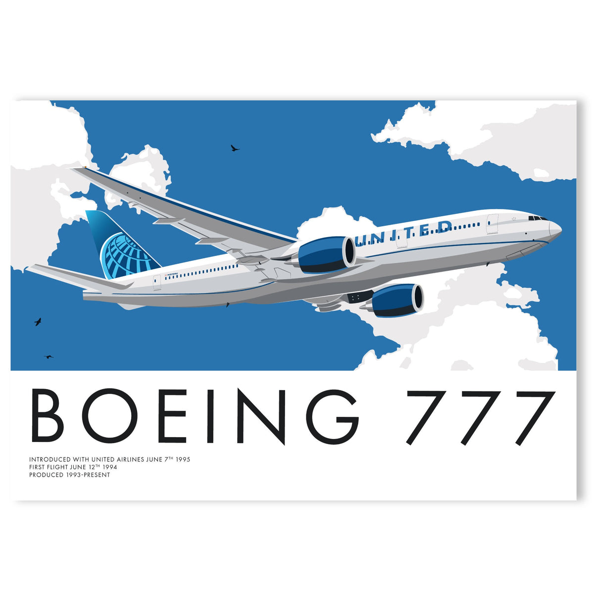 Boeing 777 United Airlines Art Print, Aviation Poster
