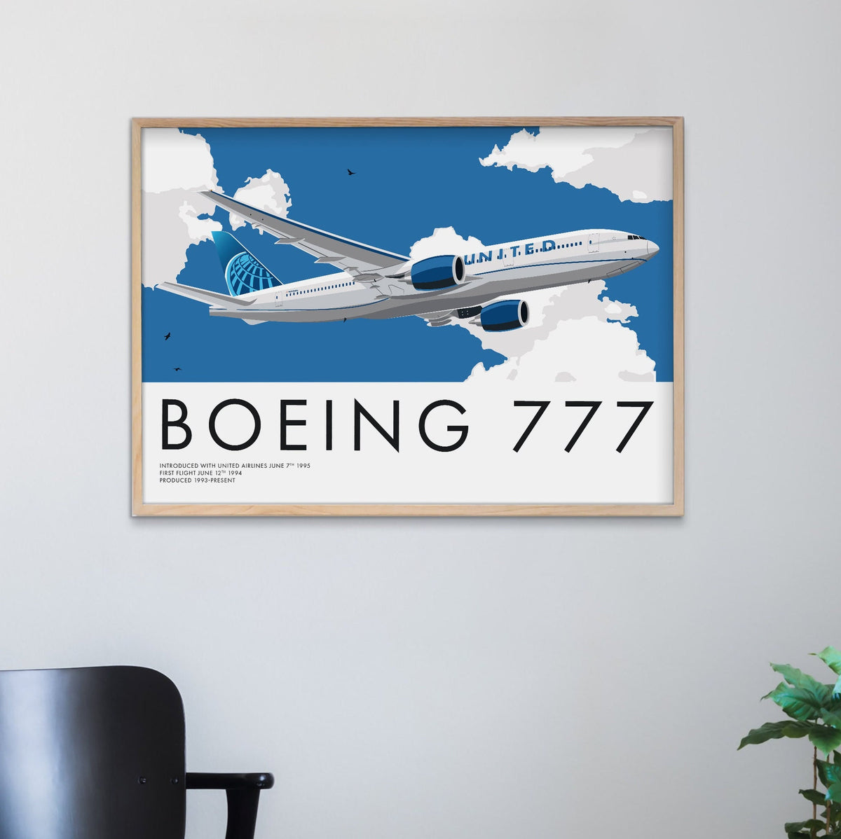 Boeing 777 United Airlines Art Print, Aviation Poster