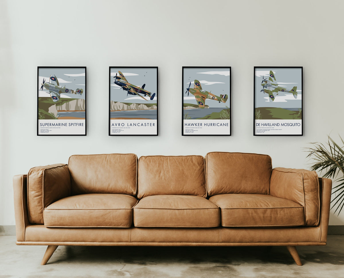 WWII Aircraft Print Set – Spitfire, Lancaster, Hurricane, Mosquito