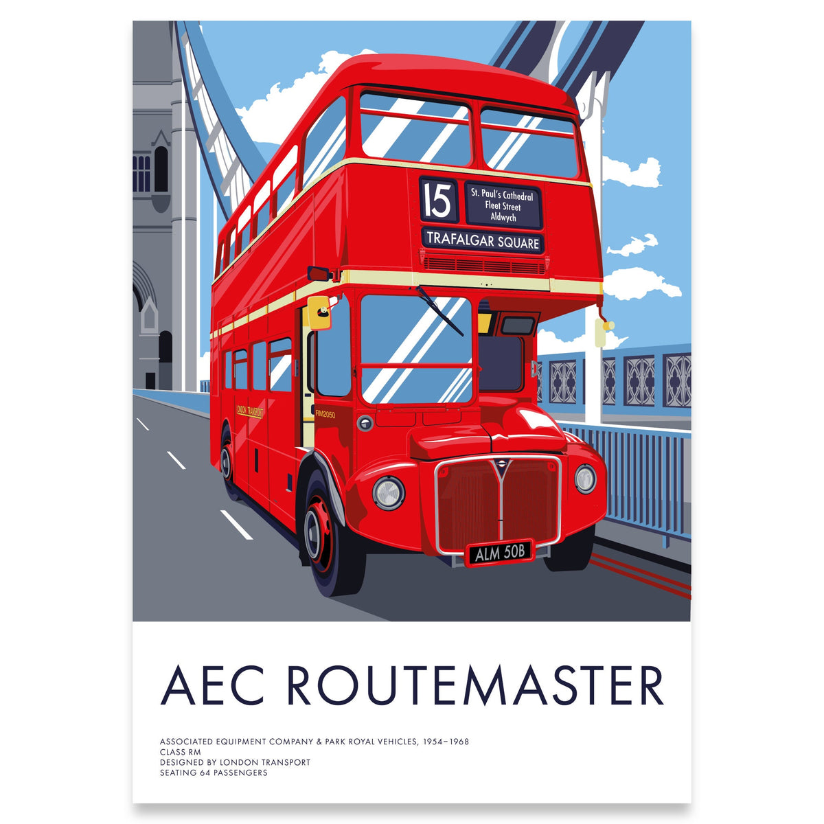 2 Print Bundle Vintage London Transportation Poster: AEC Routemaster London Buses