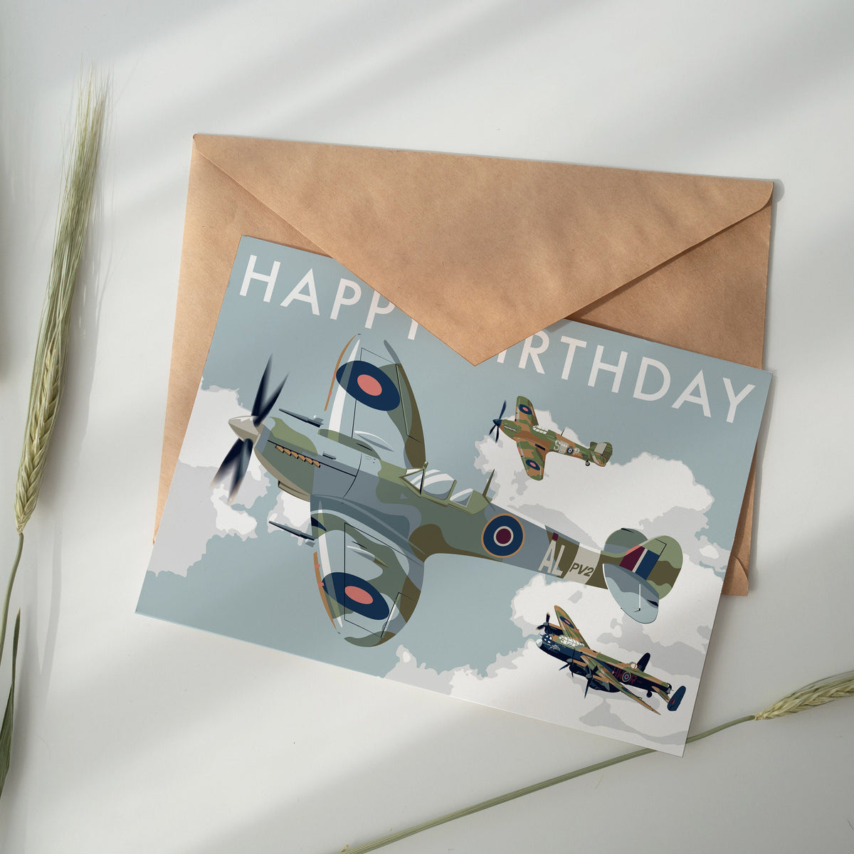 Supermarine Spitfire Birthday Card ft. Avro Lancaster and Hawker Hurricane