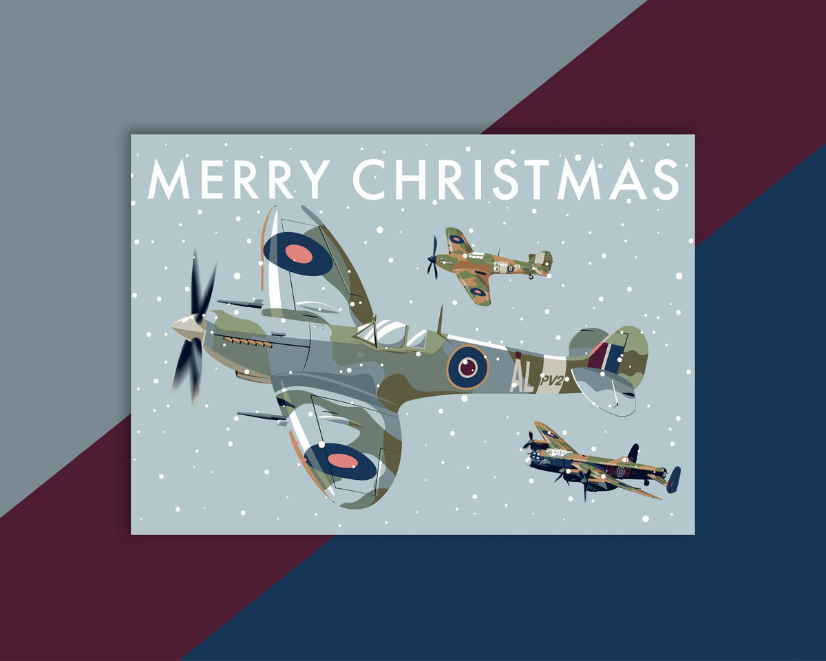 Supermarine Spitfire Christmas Card ft. Avro Lancaster and Hawker Hurricane