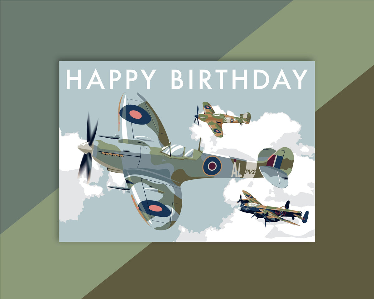 Supermarine Spitfire Birthday Card ft. Avro Lancaster and Hawker Hurricane