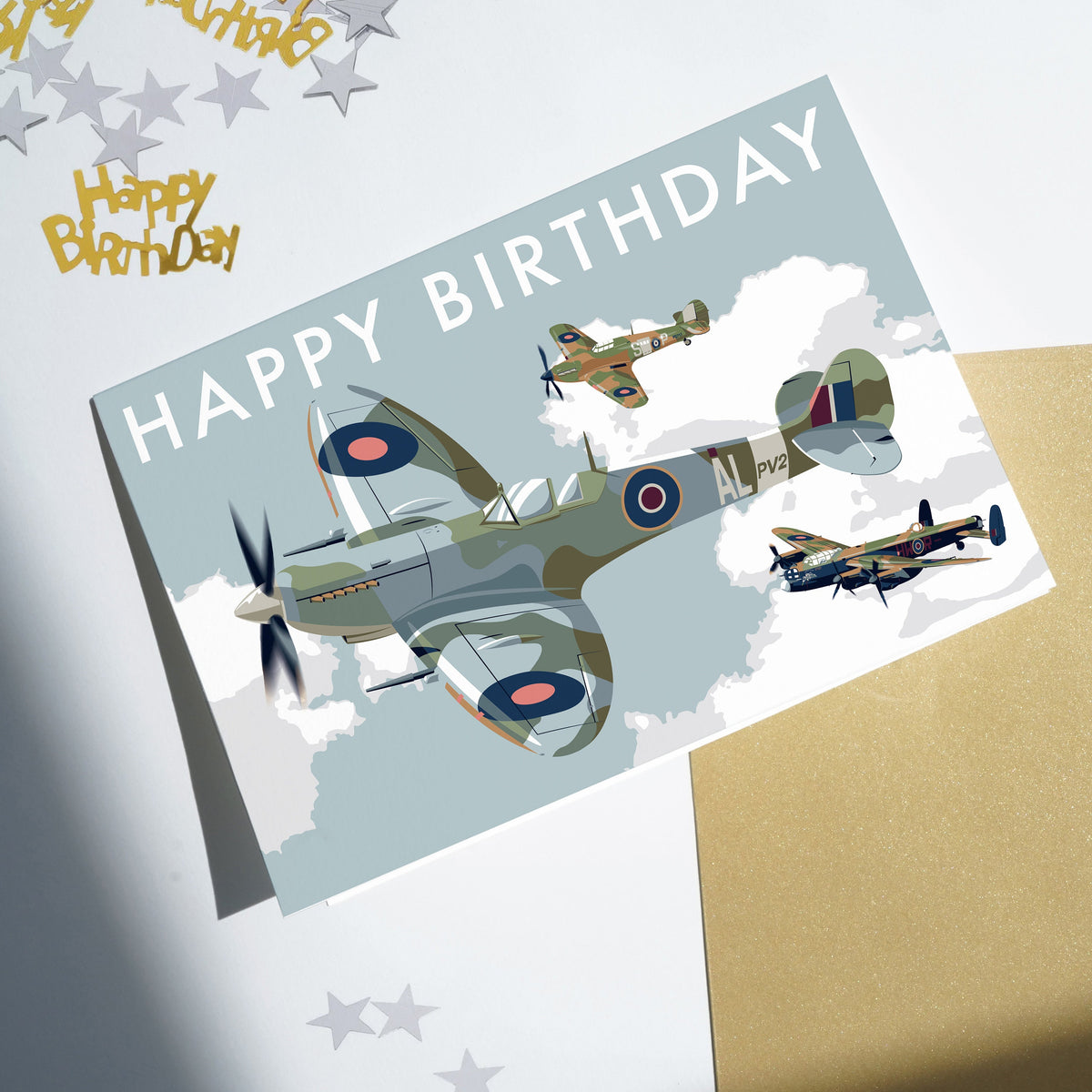 Supermarine Spitfire Birthday Card ft. Avro Lancaster and Hawker Hurricane