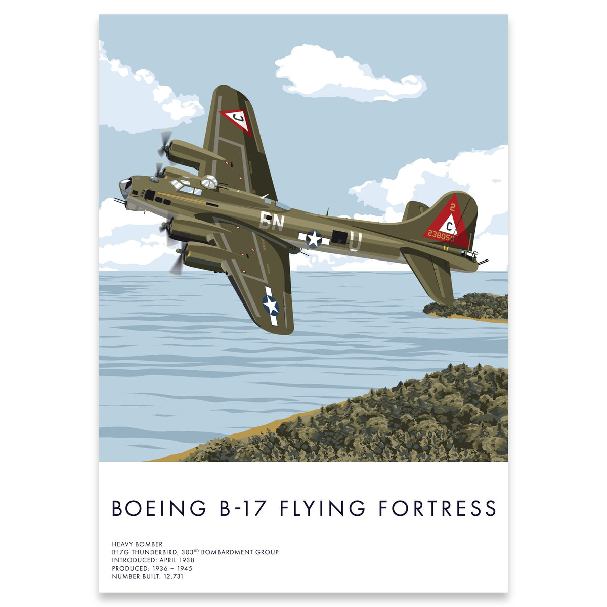 Boeing B-17 Flying Fortress, American WWII Plane Aircraft Print, Plane Art Room Decor