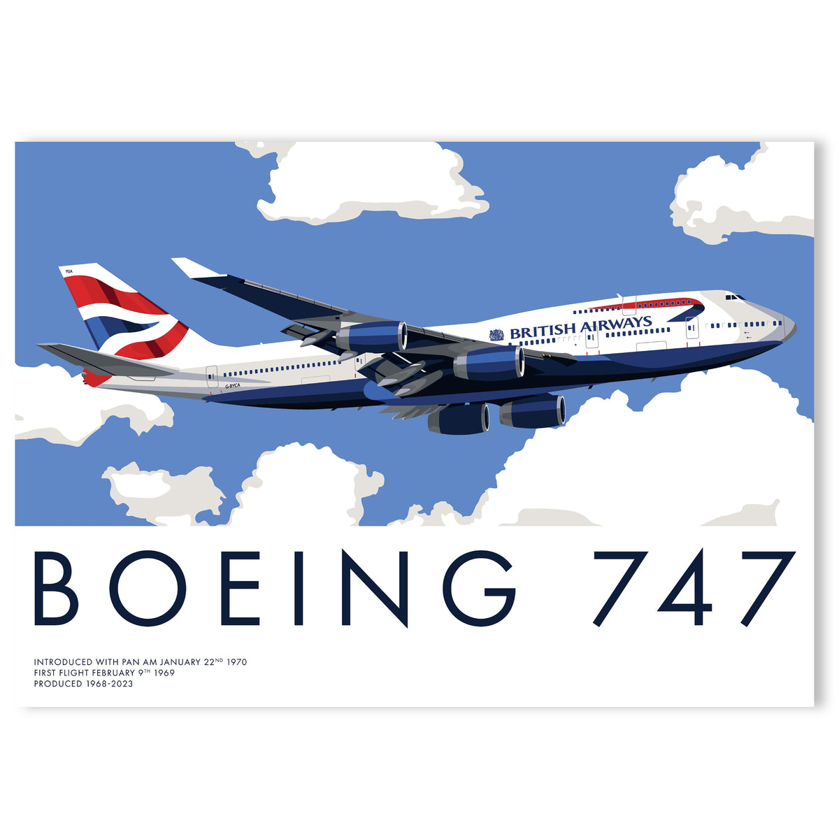 Boeing 747 British Airways Art Print, Aviation Poster