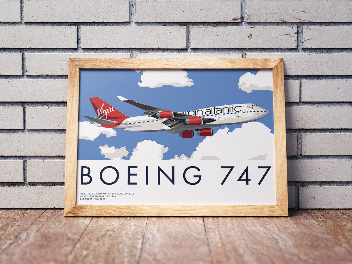 Boeing 747 Virgin Atlantic Art Print, Aviation Poster