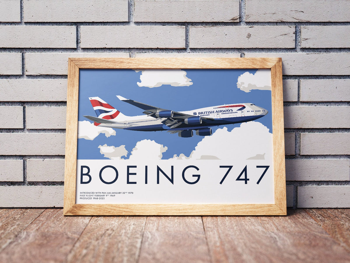 Boeing 747 British Airways Art Print, Aviation Poster