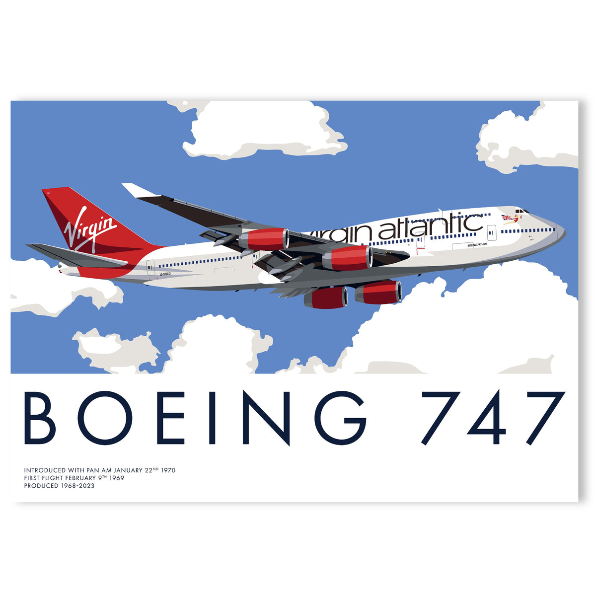Boeing 747 Virgin Atlantic Art Print, Aviation Poster