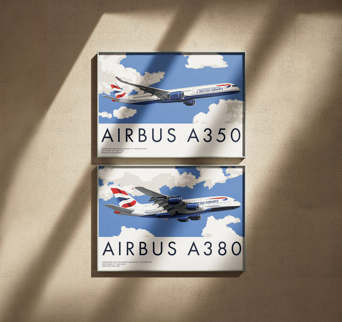 British Airways Airbus A380 & A350 Aviation Art Print Bundle