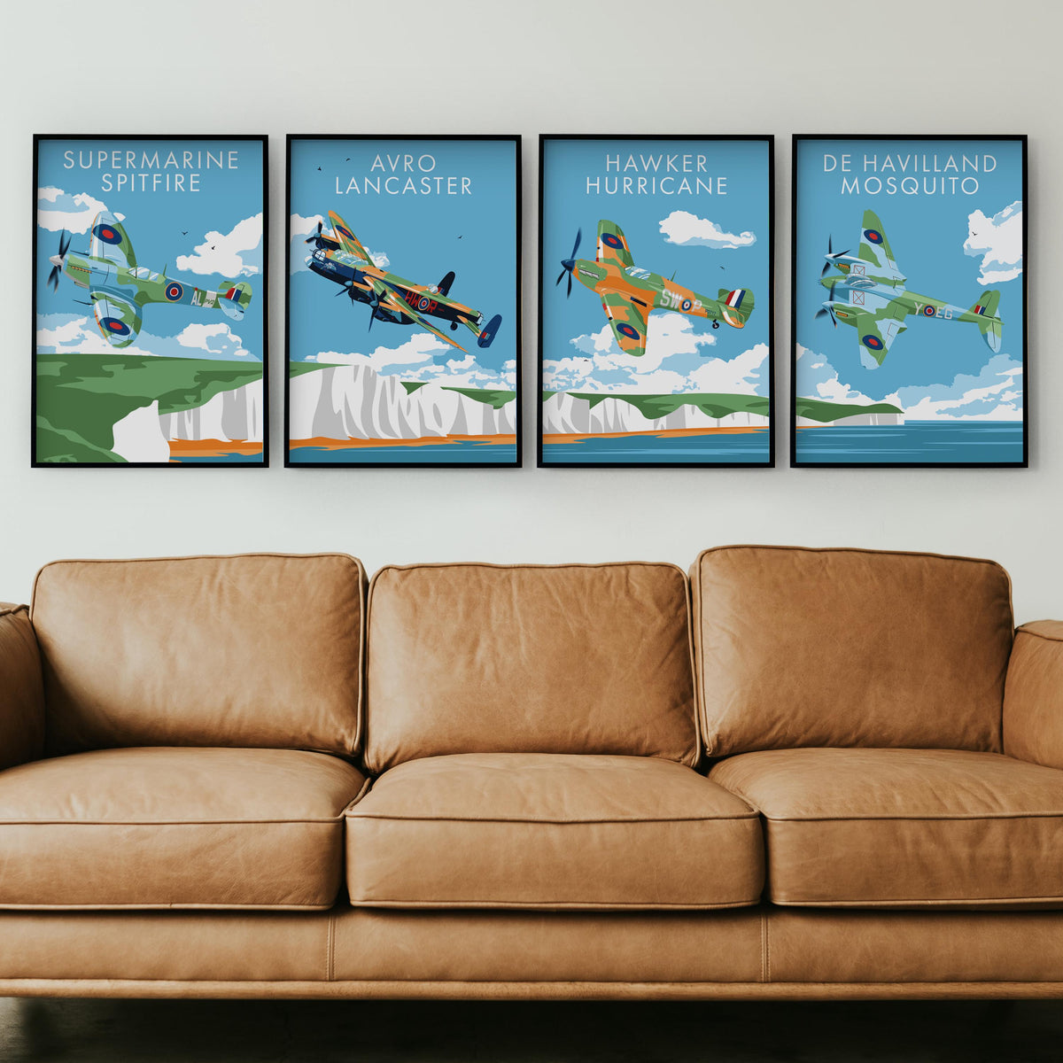 WWII Aircraft Print Set: Spitfire, Lancaster, Hurricane, Mosquito