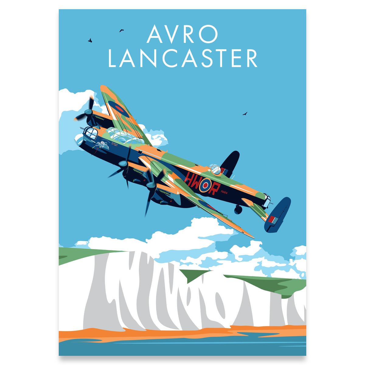 Avro Lancaster Bomber Print: WWII Aviation Art, White Cliffs of Dover