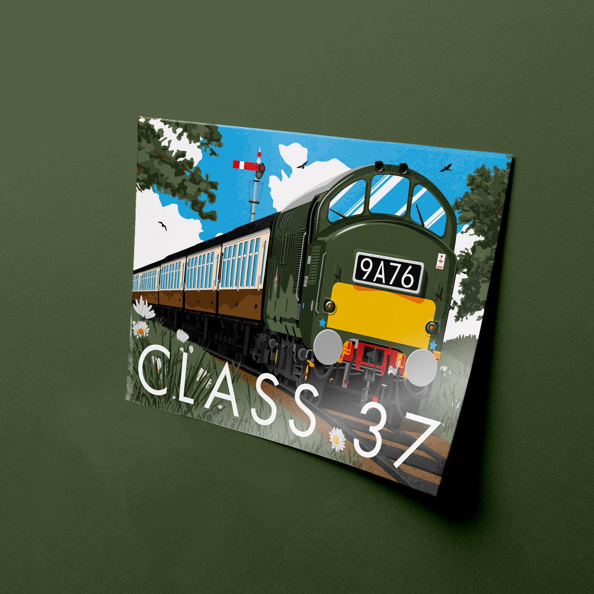 British Rail Class 37 Diesel-Electric Locomotive Train Poster Print - BR Green Livery