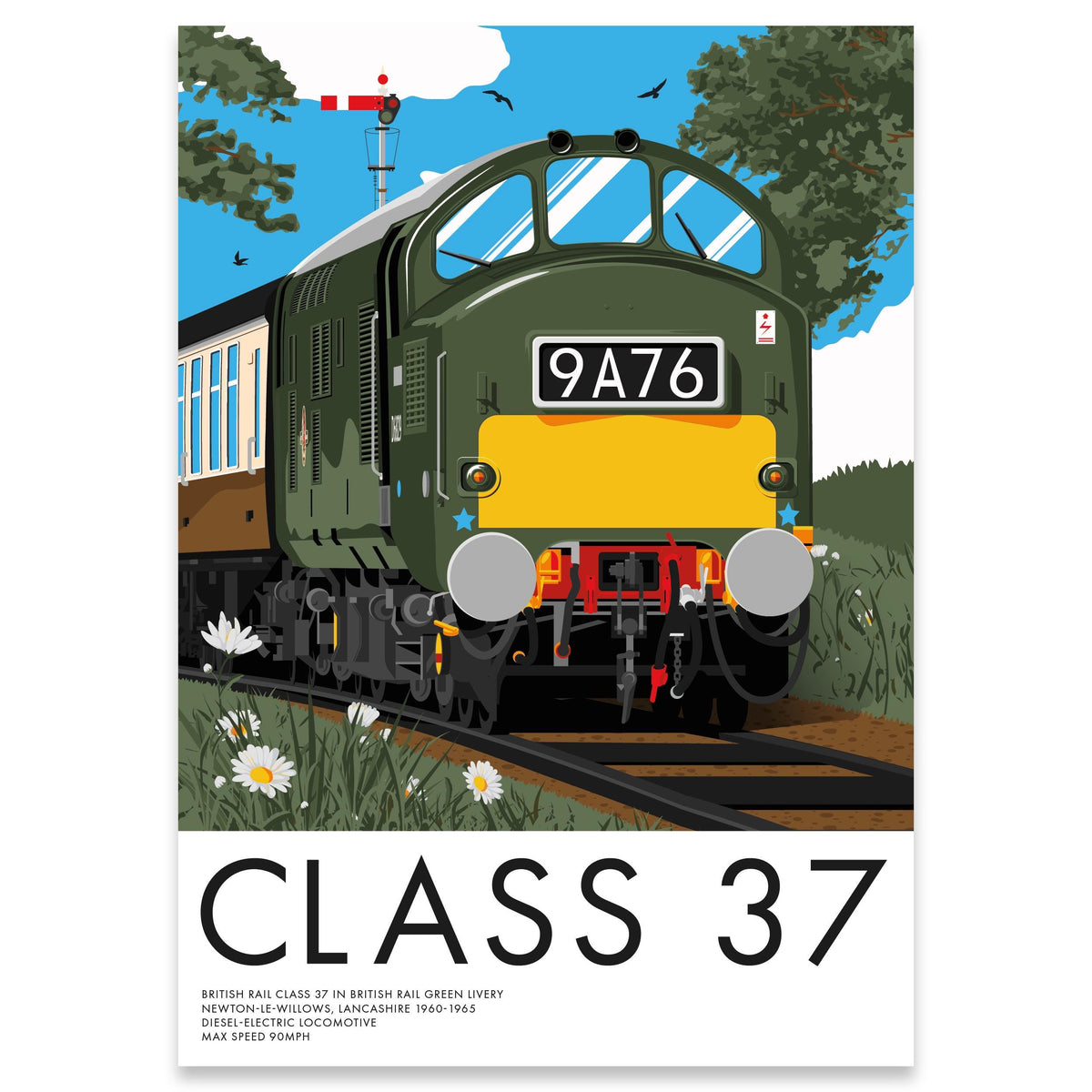 British Rail Class 37 Diesel-Electric Locomotive Train Poster Print - BR Green Livery