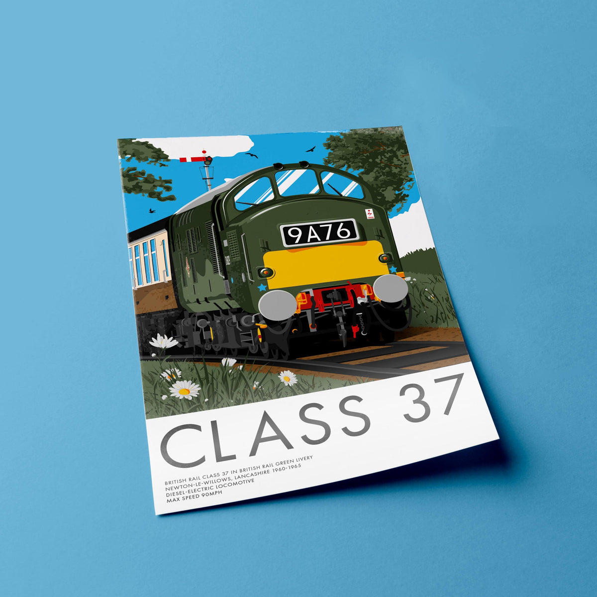 British Rail Class 37 Diesel-Electric Locomotive Train Poster Print - BR Green Livery