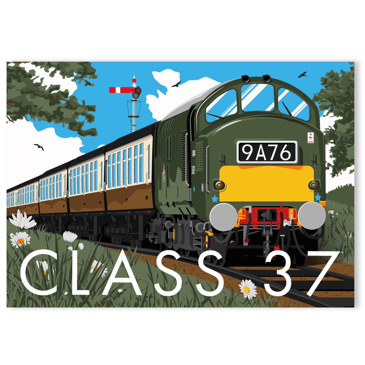 British Rail Class 37 Diesel-Electric Locomotive Train Poster Print - BR Green Livery